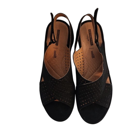 Clarks Reedly Variel Black Nubuck Perforated Wedge Heel Sandals 9M - Picture 5 of 8